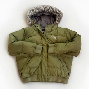 Vtg North Face Down Puffer 550 Fur Hooded McMurdo bomber Jacket Green Women’s LG